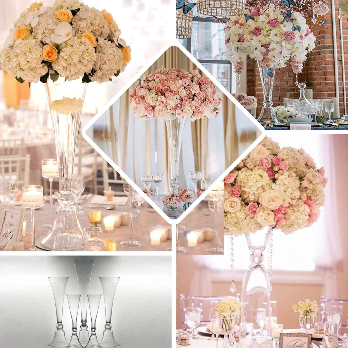Glass Trumpet Floor Vase Reversible Clarinet Style 40" Clear - Sophisticated Floral Wedding Centerpiece