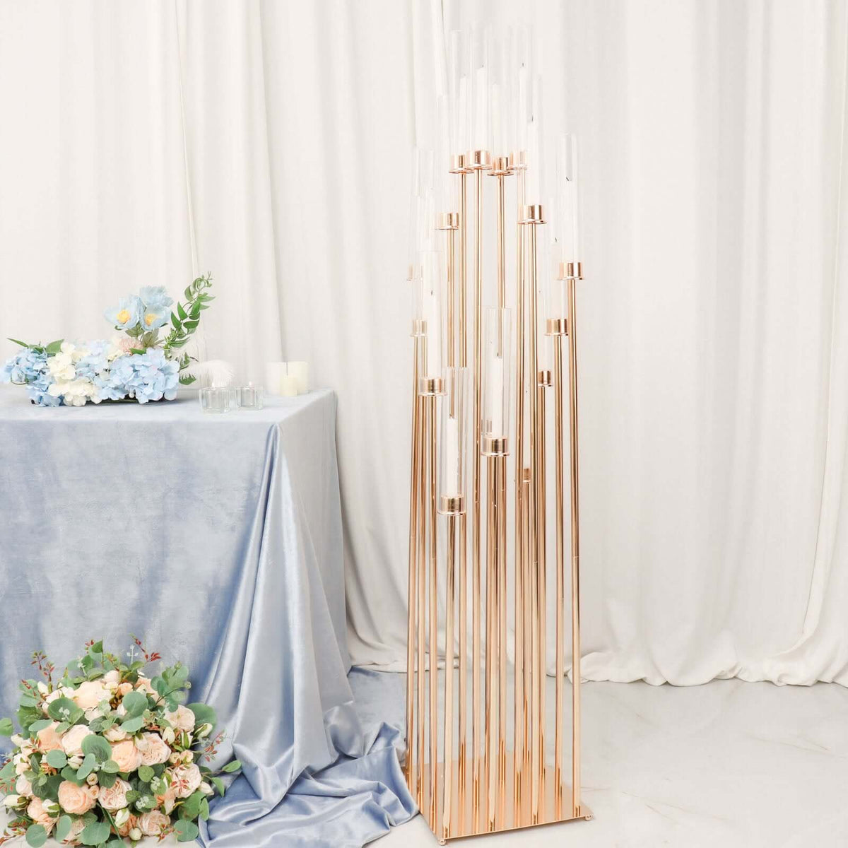 16-Arm Gold Cluster Taper Candle Holder with Clear Glass Shades 78" - Majestic Large Candle Arrangement for Ceremonies
